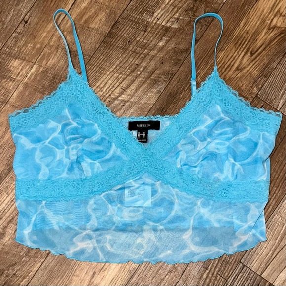 SOLD 💕NWT Forever 21+ Water Print Lace Trim Cami - Picture 6 of 12